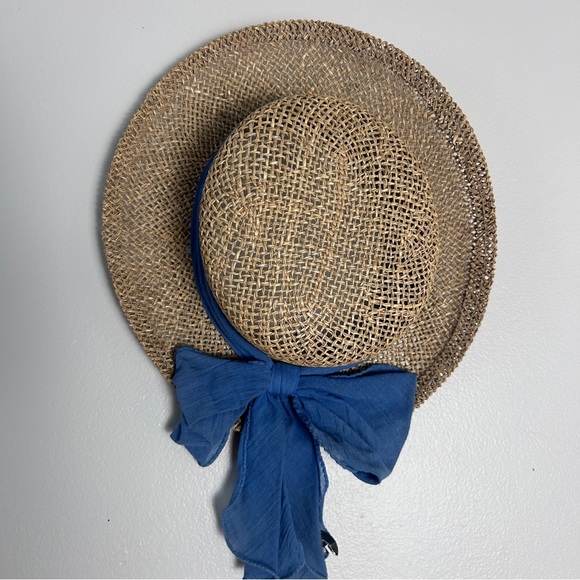 Stylish Straw Hat with Blue Ribbon - Picture 2 of 4